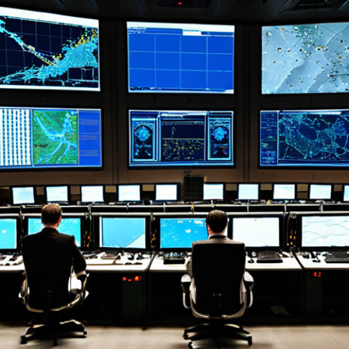 Home 4 **
A bustling air traffic control center, filled with controllers monitoring screens displaying complex data visualizations of aircraft positions, routes, and weather patterns. Emphasize the integration of data from multiple sources (radar, ADS-B, weather data) into a unified, real-time display. The scene should convey a sense of technological sophistication and the critical decision-making involved in managing air traffic. Style: Modern, digital art.
**