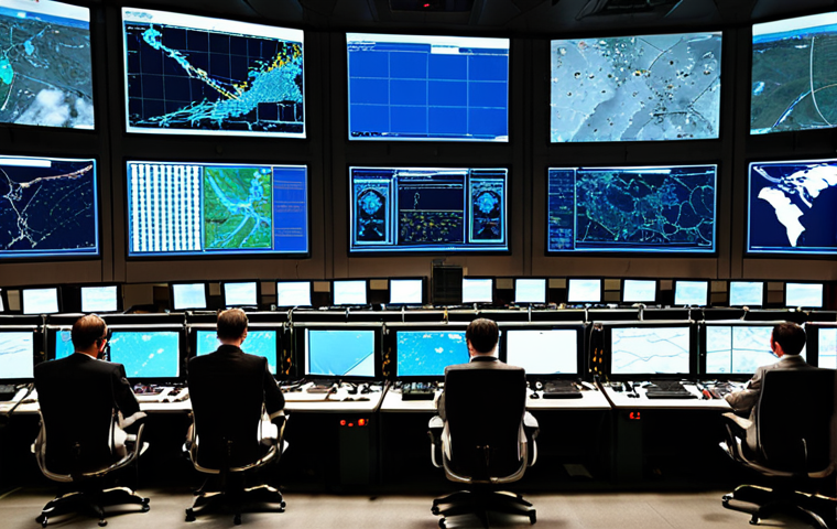 **
A bustling air traffic control center, filled with controllers monitoring screens displaying complex data visualizations of aircraft positions, routes, and weather patterns. Emphasize the integration of data from multiple sources (radar, ADS-B, weather data) into a unified, real-time display. The scene should convey a sense of technological sophistication and the critical decision-making involved in managing air traffic. Style: Modern, digital art.
**