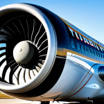 A professional, close-up photograph of a powerful, modern turbofan aircraft engine, mounted on a wing of a large commercial airplane on a clear day at a contemporary airport tarmac. The image highlights the intricate design of the massive fan blades and the sleek, aerodynamic nacelle, conveying immense precision and engineering marvel. The engine appears active and ready for flight, with a sense of controlled power. The background is a clean, professional airport environment. fully clothed, modest clothing, appropriate attire, professional dress, perfect anatomy, correct proportions, natural pose, well-formed hands, proper finger count, natural body proportions, safe for work, appropriate content, professional, family-friendly, high quality, detailed.
