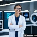 기계항공공학 연구 동향 - **Prompt:** A female engineer in her late 20s, wearing safety glasses and a lab coat over a casual o...