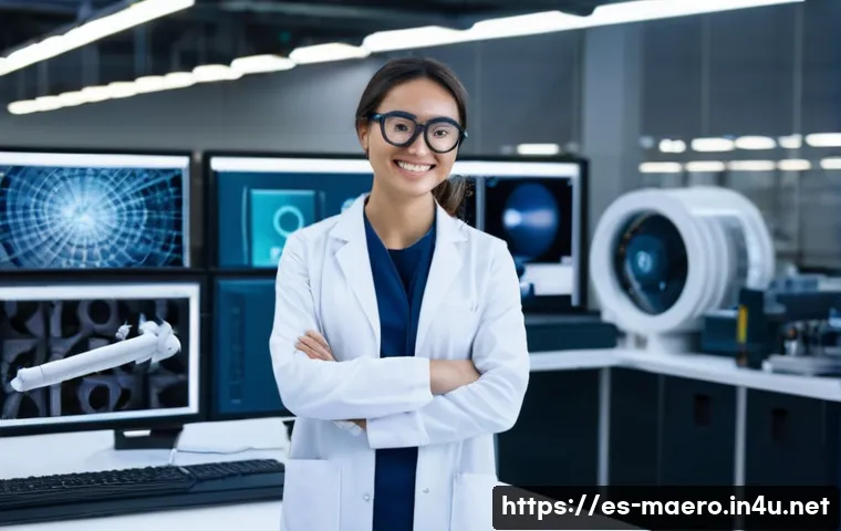 기계항공공학 연구 동향 - **Prompt:** A female engineer in her late 20s, wearing safety glasses and a lab coat over a casual o...