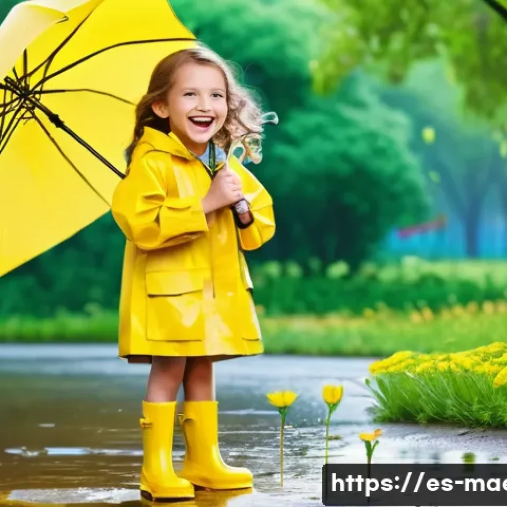 항공기 공력 설계 - **Prompt:** "A young girl, around 7 years old, is wearing a bright yellow raincoat and matching rain...