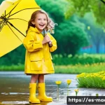 항공기 공력 설계 - **Prompt:** "A young girl, around 7 years old, is wearing a bright yellow raincoat and matching rain...