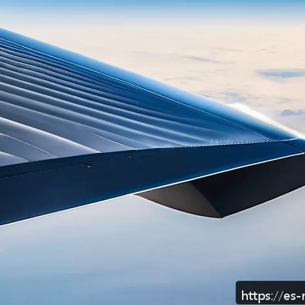 항공기 설계의 기초 - A detailed close-up illustration of an advanced aircraft wing design showcasing a sleek, supercritic...
