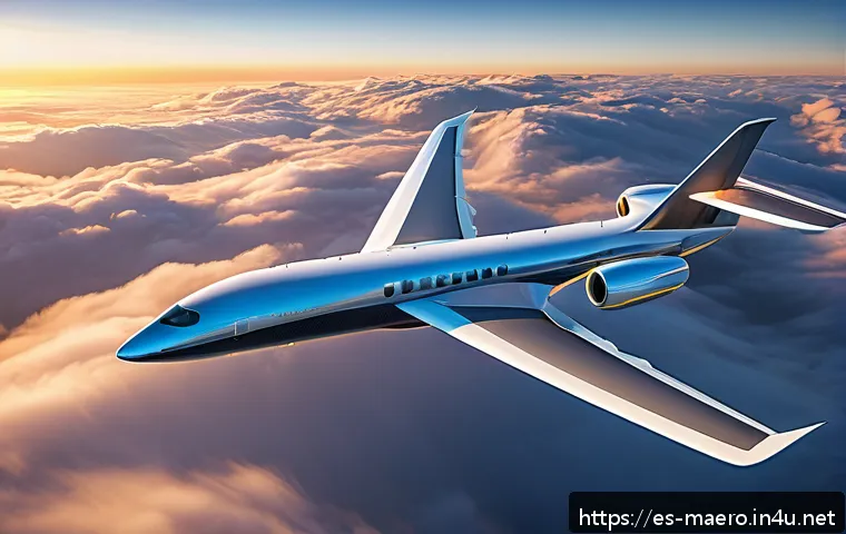 항공우주 기술 혁신 - A futuristic commercial airplane constructed from ultralight carbon fiber composites and advanced po...