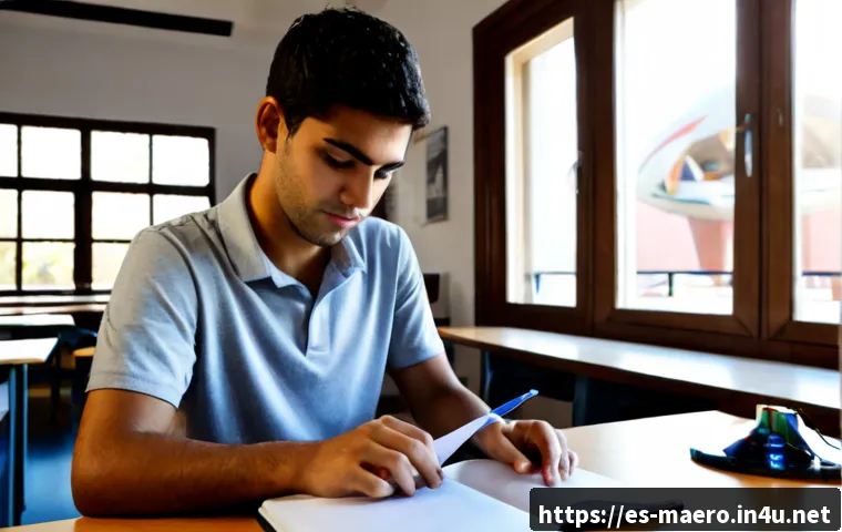 기계항공공학 논문 작성법 - Photorealistic aerospace engineering student in a modern Spanish university library, carefully organ...